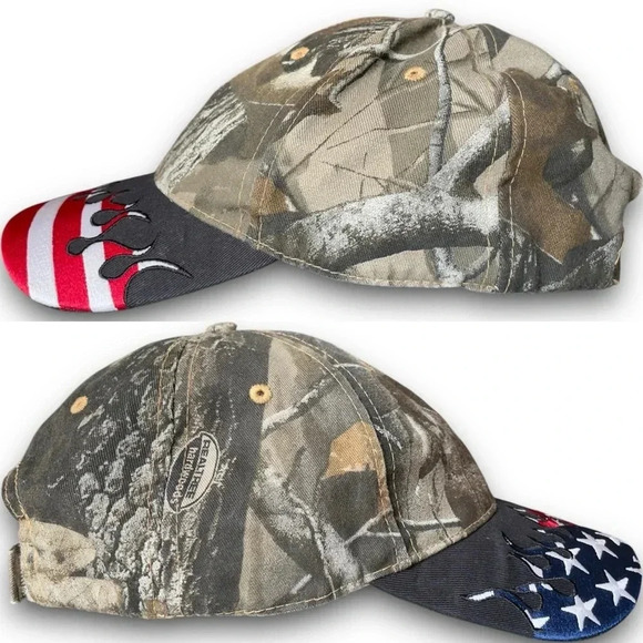 Realtree Camouflage Embroidered Flames Hat Patriotic American Flag USA Fire Hat - Picture 3 of 8